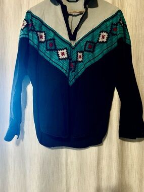 Roper Black and Teal Southwestern Pullover Shirt